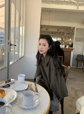 isaro uu 慵懒蝙蝠袖~柔软山羊绒混纺自然高领斗篷式针织毛衣