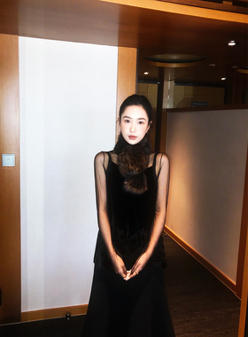 isaro uu 氛围内搭~雾感薄纱一字领修身长袖打底弹力透感上衣