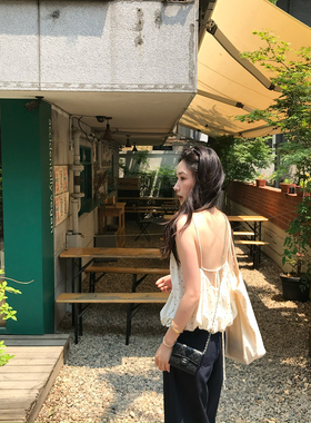 isaro uu 复古波点南瓜小吊带~夏日露背系带上衣