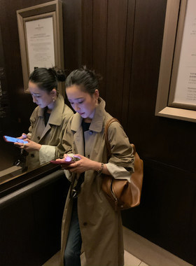 isaro uu 极简row风复古棕榈色廓形风衣外套~秋季宽松中长款外套