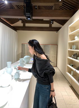 isaro uu 亲肤柔软100羊毛~慵懒荡领针织上衣可斜肩多穿