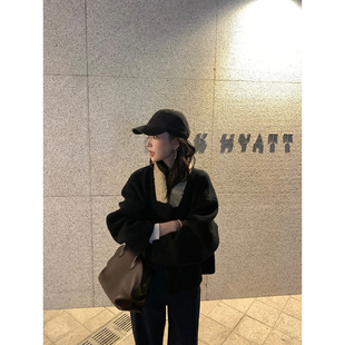 isaro uu 苏力羊驼毛短外套~别致包扣羔毛领利落廓形羊毛呢外套