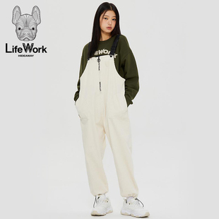 潮牌女 logo宽松薄绒连体裤 休闲条绒背带裤 LifeWork2023年秋冬新款