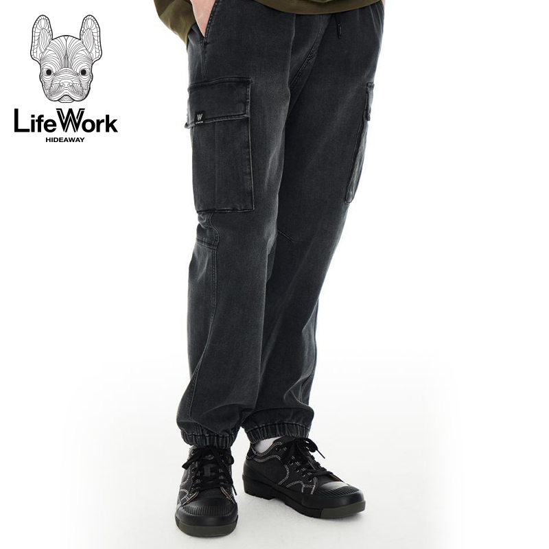 LifeWork春季新款牛仔裤休闲韩版宽松束脚裤抽绳男女同款