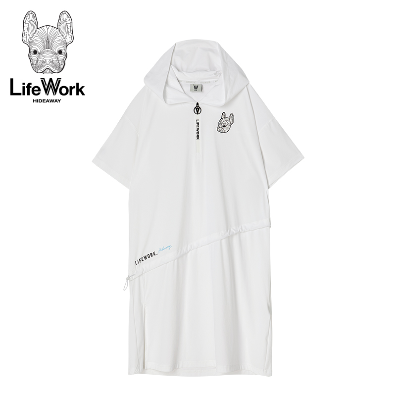 lifework春季新款黑色针织连衣裙长袖连帽宽松直筒裙简约女士