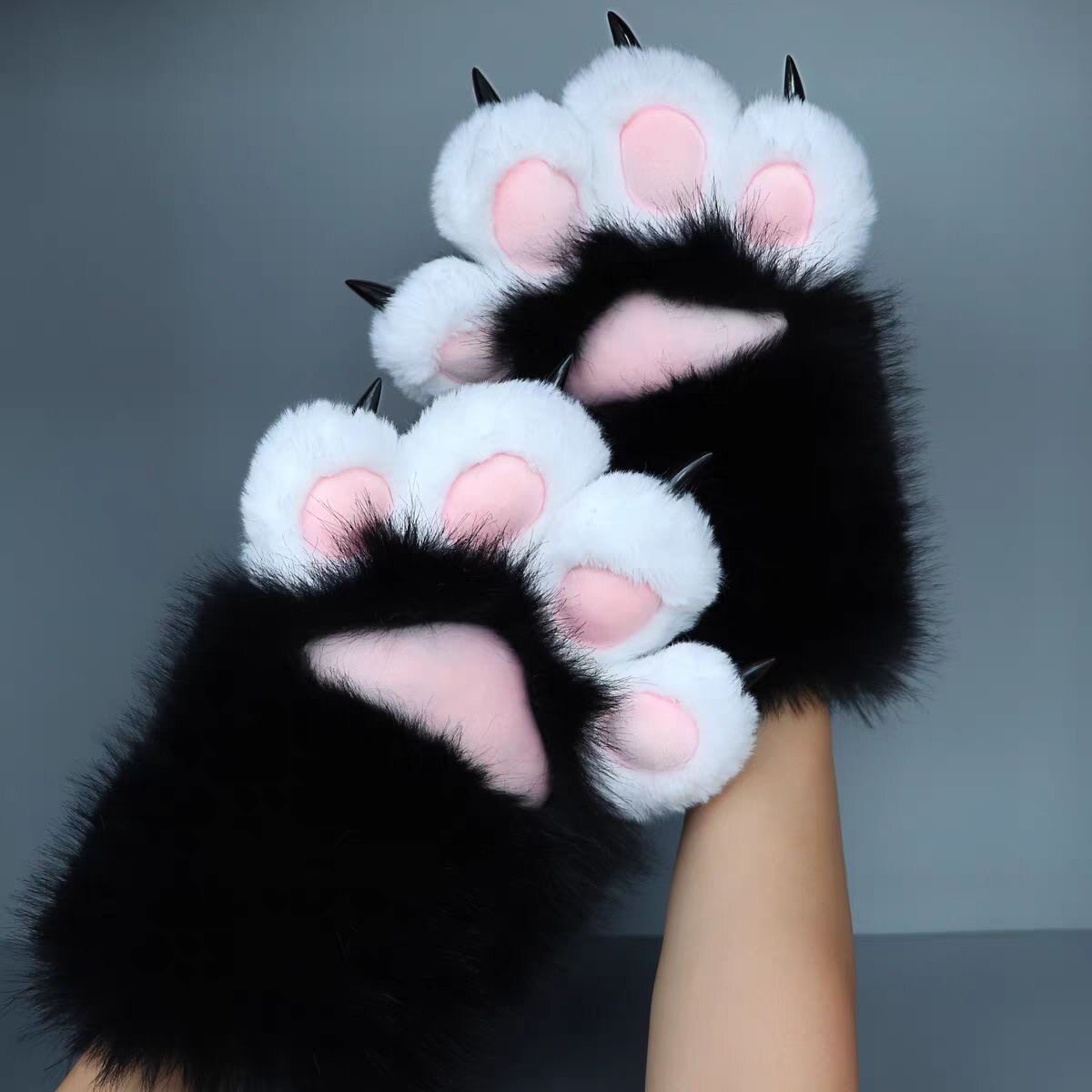 福瑞兽爪可爱猫爪毛绒手套男女通用厚款吱吱叫cosplay动漫手套