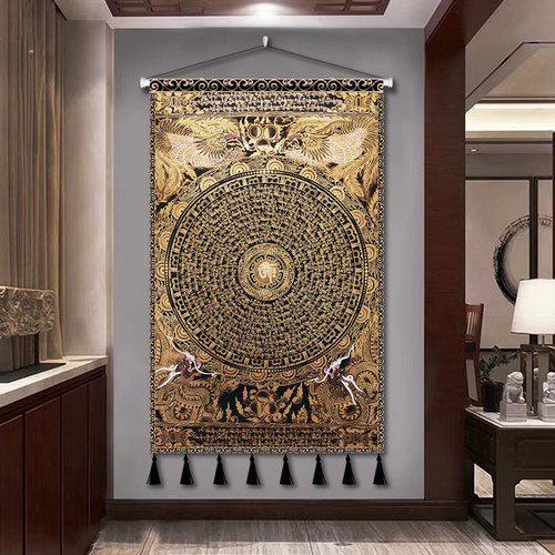 西藏六字真言藏式布艺挂画客厅玄关唐佛堂背景房间背景装饰挂布