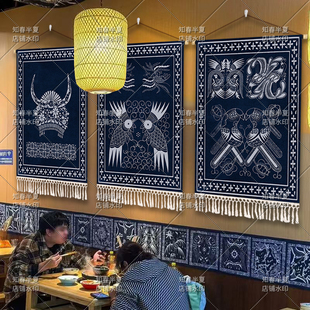苗族装饰画少数民族特色咖啡店挂画蜡染贵州云南民谣酒馆酒吧壁画