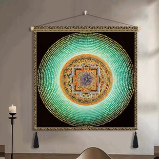 西藏唐卡六字真言藏式坛城布艺挂画曼陀罗客厅佛堂背景装饰挂布