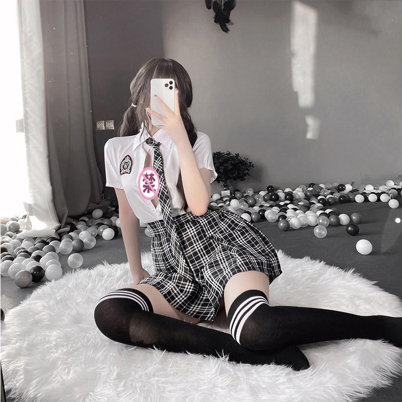 性感睡衣女純欲秋冬JK校园女制服尤物可爱格子领清纯日韩校服短裙