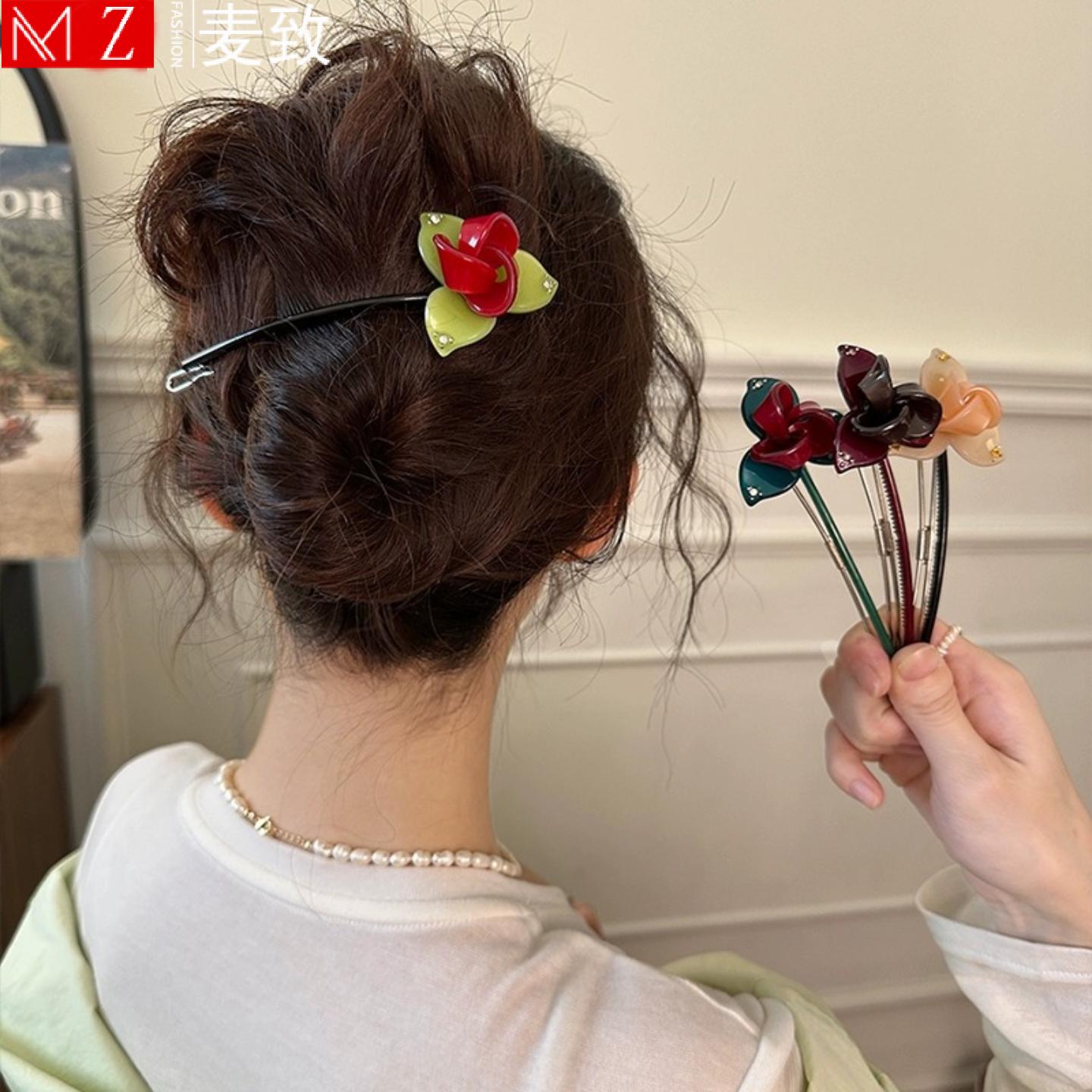 麦致醋酸花朵青蛙扣一字夹女发夹