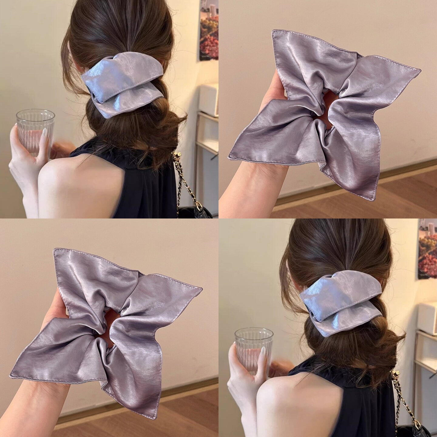 麦致复古丝光缎面方巾发圈女头绳