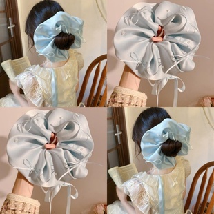 蔚蓝天空~麦致蝴蝶结珍珠飘带超大号缎面大肠发圈女发饰新款配饰