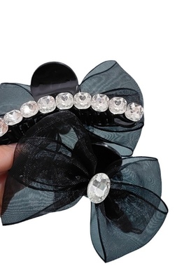 AB面钻蝴蝶结水钻发夹网纱高马尾小抓夹气质刘海侧边夹7CM发夹发