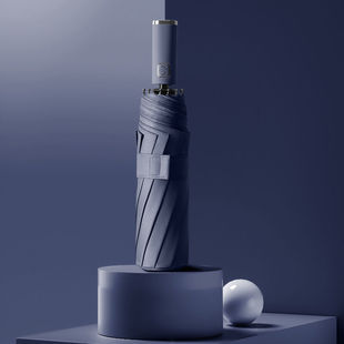 全自动雨伞男女折叠遮阳黑胶大号晴雨两用太阳伞10骨深蓝色带黑胶