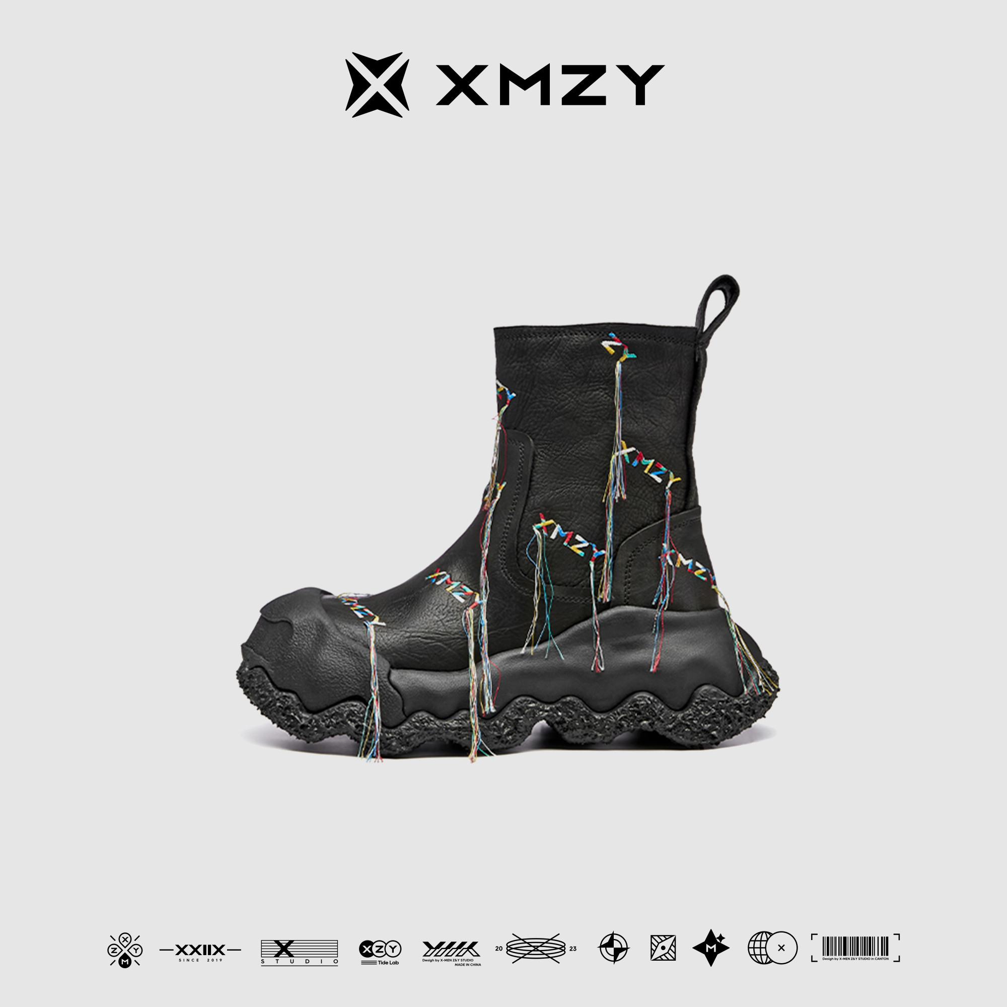 【几何星球】XMZY2025秋新款原创时尚马皮刺绣设计西部荒野短靴女