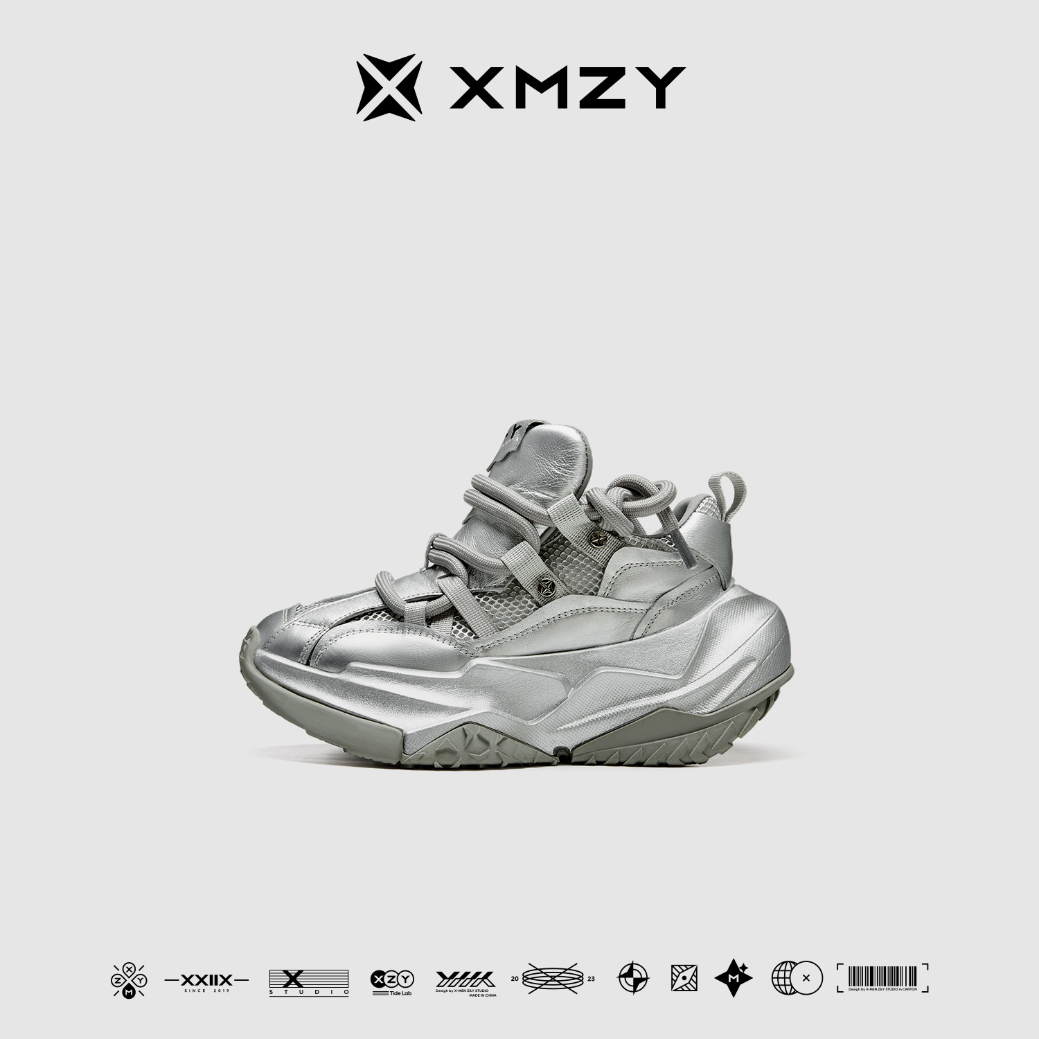 【踏浪】XMZY2025秋季新款原创时尚透气拼接设计厚底银色老爹鞋女