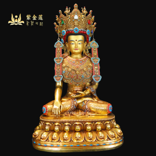 紫金莲 藏传密宗真金色等身像觉悟觉沃佛纯铜錾刻 尼泊尔西藏工艺