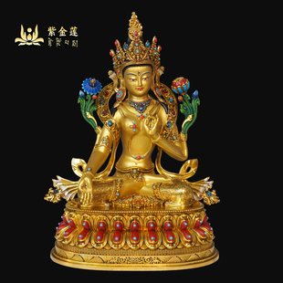 紫金莲尼泊尔西藏工艺藏传密宗半彩白度母纯铜手工錾刻摆件