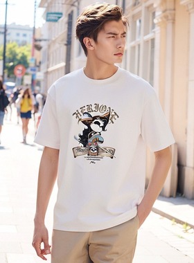 小众t恤新中式男装国风纯棉痞帅国潮熊猫设计感白色夏季印花短袖