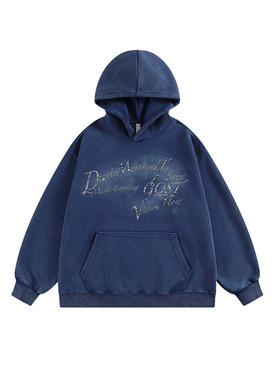 GOST潮牌基础炒色鳄鱼纹英文印花加绒加厚连帽卫衣