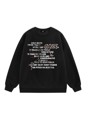 GOST潮牌豹纹贴布袖套头加绒圆领卫衣百搭情侣款