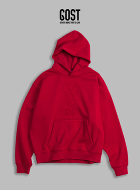 GOST贴布绣连帽加绒套头卫衣高级logo设计保暖休闲宽松百搭外套
