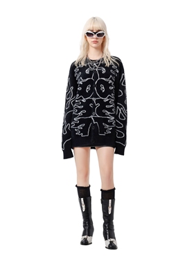 GOST原创个性涂鸦设计感宽松长袖毛衣外套