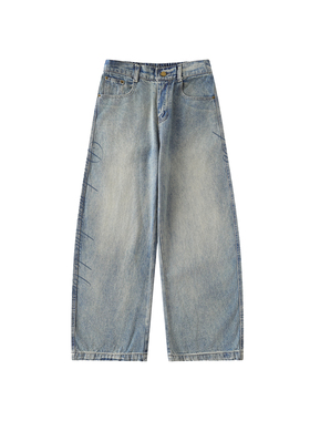 GOST潮牌基础英文字母印花百搭宽松弯刀牛仔裤