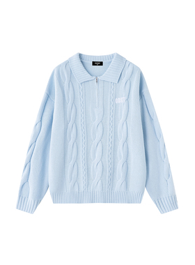 GOST刺绣POLO领套头麻花翻领新年毛衣情侣款休闲百搭针织衫上衣