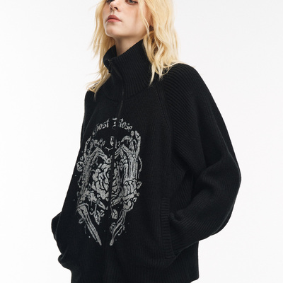 GOST【王琳凯同款】骷髅玫瑰印花毛衣开衫外套潮牌