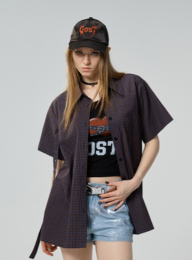 GOST【王琳凯同款】绑带格纹宽松廓形格子短衬衫男女休闲百搭外套