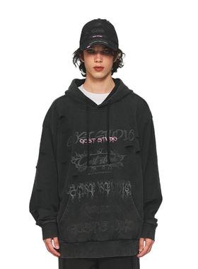 GOST“The Infinite Shadow”系列复古水洗破洞个性设计连帽卫衣