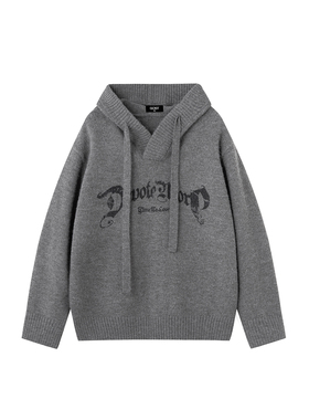 GOST潮牌美式复古字母印花百搭连帽毛衣卫衣外套