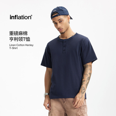 重磅麻棉亨利领T恤高端250g美式休闲圆领t恤衫2025新款
