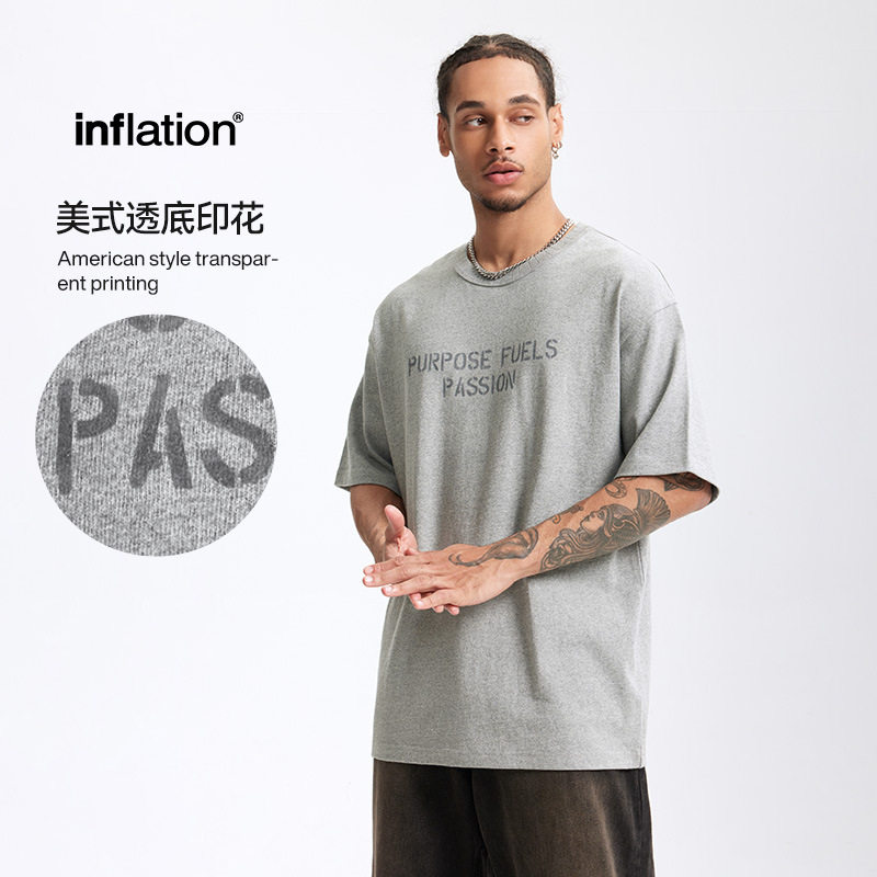 Passion重磅麻棉字母印花T恤2025春夏潮牌新品街头宽松短袖男