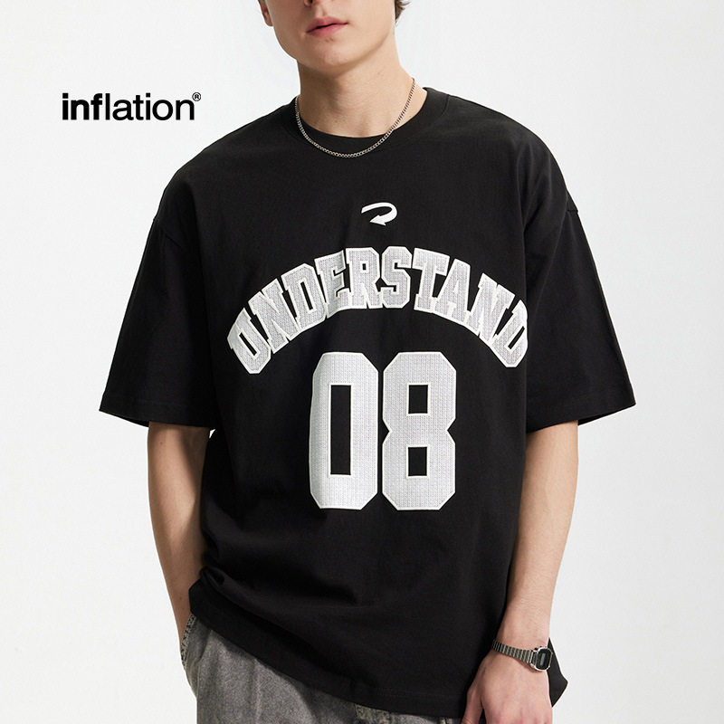 发泡美式字母印花T恤2025春夏新品美潮数字印花短袖男