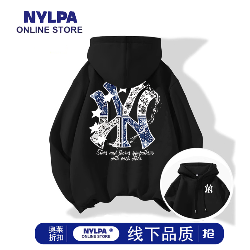 NYLPA春秋冬款连帽加绒卫衣男生潮牌腰果花情侣装痞帅长袖上衣服