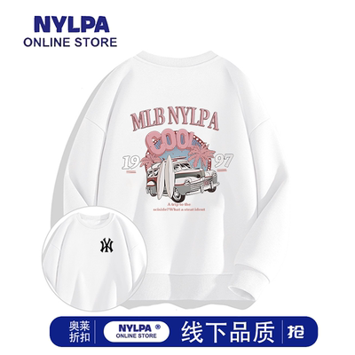 NYLPA明星同款美式复古印花重磅加绒连帽卫衣女装秋冬慵懒风套头