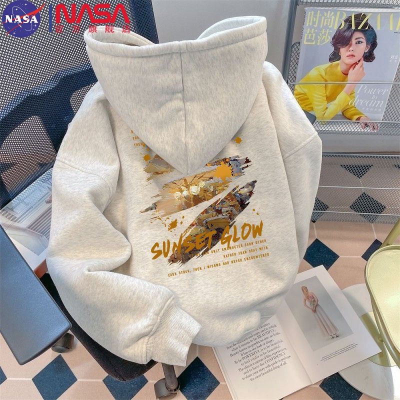 NASA重磅秋冬新款连帽卫衣女美式潮牌加绒chic宽松校园情侣款卫衣