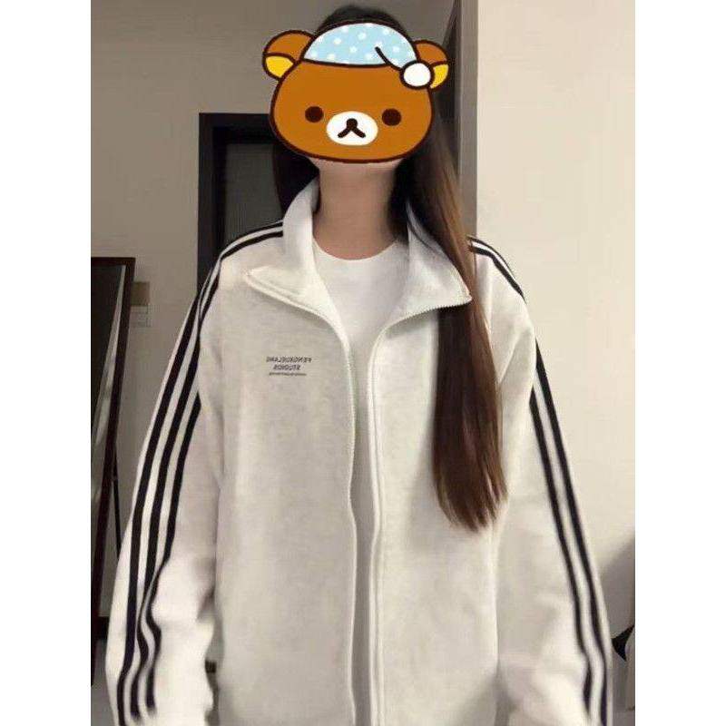 美式三条杠立领卫衣外套男女春秋新款韩系宽松BF百搭休闲开衫夹克