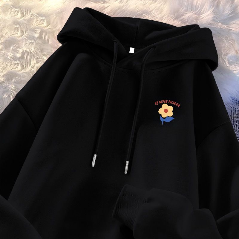 小红花印花卫衣外套秋冬潮流休闲百搭衣服小个子情侣款新中式上衣