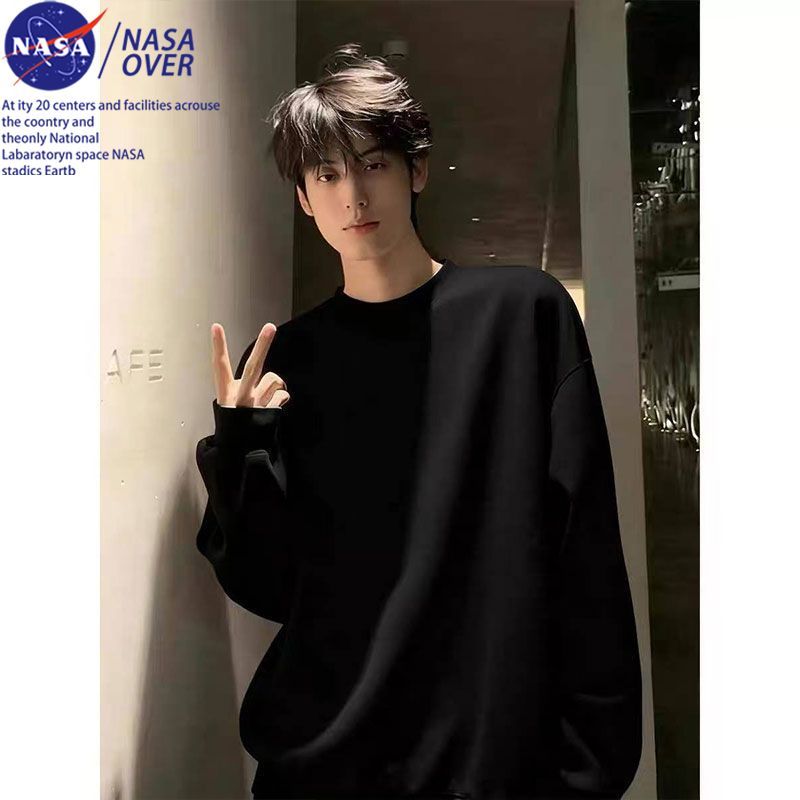 NASA纯色圆领无帽卫衣男女加绒秋冬季圆领长袖t恤美式内搭打底衫