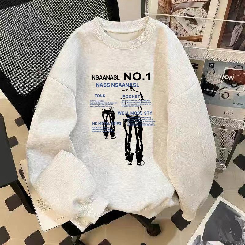 美式街头圆领卫衣2026校园插兜背影印花情侣潮流宽松薄款套头上衣
