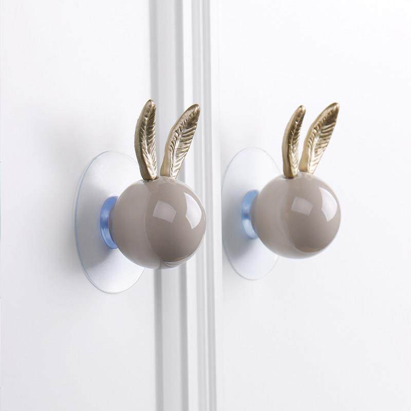 新款兔子免打孔拉手衣柜整体橱柜柜子抽屉玻璃门移门陶瓷免钉自粘