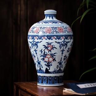 青花酒瓶白酒家用泡酒坛 高端手绘景德镇陶瓷酒坛密封存酒缸20斤装