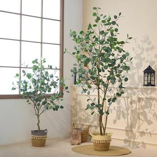 饰盆栽北欧仿生 仿真绿植尤加利叶金钱叶假花植物大摆件落地假树装