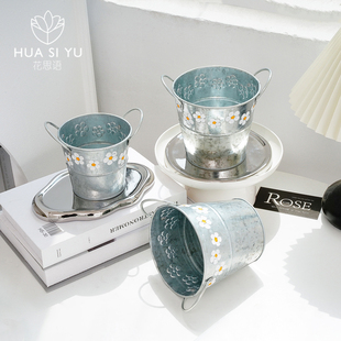 复古小雏菊铁艺花盆花桶郁金香鲜花花束手工diy插花花艺花店资材