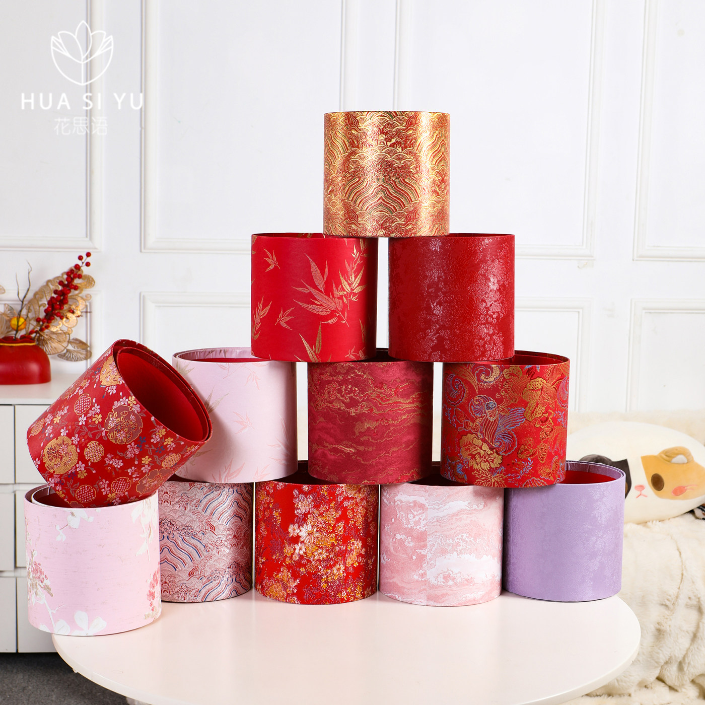 锦绣繁华福桶抱抱桶新年插花diy包装盒乔迁过年搬家入宅空桶2026,鲜花速递/花卉仿真/绿植园艺,花艺包装盒,淘宝优惠券,粉丝福利购,淘宝优惠卷