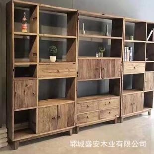 书柜置物架 实木风华木隔断书架古董展示架博古架老榆木家具新中式
